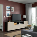 BESTÅ TV bench with doors and drawers, black-brown/Lappviken/Stubbarp light grey/beige, 240x42x74 cm