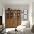 BILLY / OXBERG Bookcase comb w panel/glass doors, brown walnut effect, 160x202 cm