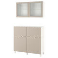 BESTÅ Storage combination w doors/drawers, white Lappviken/Stubbarp/light grey-beige clear glass, 120x42x213 cm