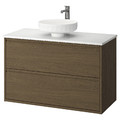 ÄNGSJÖN / LERSJÖN Wash-stnd w drawers/wash-basin/tap, brown oak effect/white marble effect, 102x49x79 cm