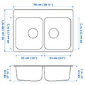LÅNGUDDEN Inset sink, 2 bowls, stainless steel, 75x53 cm