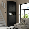 BILLY / OXBERG Bookcase w doors/ext unit, black oak effect, 80x30x237 cm