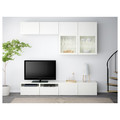 BESTÅ TV storage combination/glass doors, white/Hanviken white clear glass, 240x42x231 cm