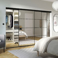 PAX/SKYTTA Walk-in wardrobe with sliding doors, black/Auli mirror glass, 276x160x205 cm