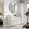 ÄNGSJÖN / BACKSJÖN Wash-stand/wash-basin/tap, high-gloss white/grey stone effect, 122x49x71 cm