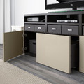 BESTÅ TV storage combination/glass doors, black-brown/Selsviken high-gloss/beige clear glass, 180x42x192 cm