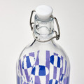 KORKEN Bottle with stopper, clear glass patterned/bright blue lilac, 1 l