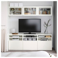 BESTÅ TV storage combination/glass doors, white/Lappviken white clear glass, 180x42x192 cm