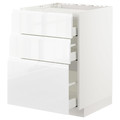 METOD/MAXIMERA Base cab f hob/3 fronts/3 drawers, white, 60x60 cm