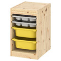 TROFAST Storage combination w boxes/trays, light white stained pine grey/yellow, 32x44x52 cm