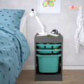 TROFAST Storage combination with box/trays, grey/turquoise, 34x44x56 cm