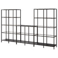 VITTSJÖ Storage combination, black-brown/glass, 300x36x175 cm