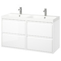 ÄNGSJÖN / BACKSJÖN Wash-stand/wash-basin/taps, high-gloss white, 122x49x69 cm