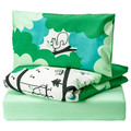 GRÖNFINK 3-piece bedlinen set for cot, green/turquoise, 60x120 cm