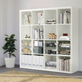 KALLAX Shelving unit with 4 inserts, white/glass, 147x147 cm