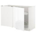 METOD Corner base cab w pull-out fitting, white/Voxtorp high-gloss/white, 128x68 cm