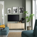 BESTÅ TV bench with doors, white stained oak effect/Lappviken/Stubbarp white stained oak effect, 120x42x48 cm