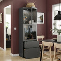 BESTÅ Storage combination w glass doors, dark grey Lappviken/Sindvik dark grey, 60x42x193 cm