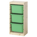 TROFAST Storage combination with boxes, light white stained pine/bright green, 44x30x91 cm