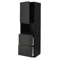 METOD / MAXIMERA Hi cab f micro w door/2 drawers, black/Upplöv matt anthracite, 60x60x200 cm