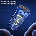 USAMS Car Charger 30W 1xUSB+1 1xUSB-C Fast charge