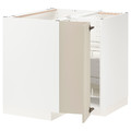 METOD Corner base cabinet with carousel, white/Havstorp beige, 88x88 cm