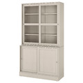 HAVSTA Storage comb w sliding glass doors, grey-beige, 121x47x212 cm