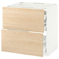 METOD / MAXIMERA Base cab f hob/2 fronts/3 drawers, white, Askersund light ash effect, 80x60 cm