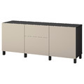 BESTÅ Storage combination with drawers, black-brown/Lappviken/Stubbarp light grey-beige, 180x42x74 cm