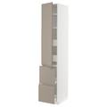 METOD / MAXIMERA Hi cab w shlvs/4 drawers/dr/2 frnts, white/Upplöv matt dark beige, 40x60x220 cm