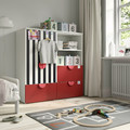 SMÅSTAD / PLATSA Storage combination, white red/stripe with 3 drawers, 120x42x123 cm