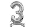 Foil Balloon Number 3 Standing, silver, 74cm