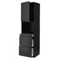 METOD / MAXIMERA Hi cab f micro combi w door/3 drwrs, black/Upplöv matt anthracite, 60x60x220 cm