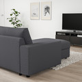 VIMLE 3-seat sofa with chaise longue, with wide armrests/Hallarp grey