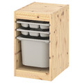 TROFAST Storage combination with box/trays, light white stained pine/grey, 32x44x52 cm