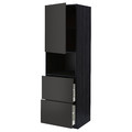 METOD / MAXIMERA Hi cab f micro w door/2 drawers, black/Nickebo matt anthracite, 60x60x200 cm