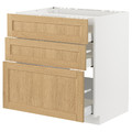 METOD / MAXIMERA Base cab f hob/3 fronts/3 drawers, white/Forsbacka oak, 80x60 cm