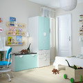 SMÅSTAD / PLATSA Storage combination, white pale turquoise/with bench, 150x57x181 cm