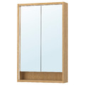 FAXÄLVEN Mirror cabinet w built-in lighting, oak effect, 60x15x95 cm