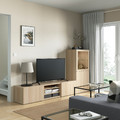 BESTÅ TV storage combination/glass doors, white stained oak effect/Lappviken white stained oak eff clear glass, 240x42x129 cm