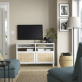 BESTÅ TV bench with doors, white/Studsviken/Stubbarp white, 120x42x74 cm