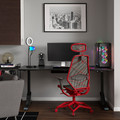 UPPSPEL / STYRSPEL Gaming desk and chair, black grey/red, 180x80 cm