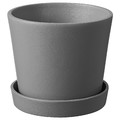 SMULGUBBE Plant pot with saucer, concrete effect, 9 cm