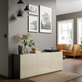 BESTÅ Storage combination with drawers, black-brown/Selsviken high-gloss/beige, 180x42x65 cm