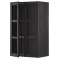 METOD Wall cabinet w shelves/2 glass drs, black/Lerhyttan black stained, 60x100 cm