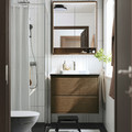 FAXÄLVEN Mirror cabinet w built-in lighting, brown oak effect, 80x15x95 cm
