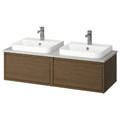 BACKSJÖN/ÄNGSJÖN Wash-stand/wash-basins/taps, brown oak effect/grey stone effect, 122x49x41 cm