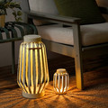 SOMMARLÅNKE LED floor lamp, battery-operated outdoor/beige stripe, 42 cm
