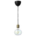 SKAFTET / MOLNART Pendant lamp with light bulb, brass-plated/ellipse shaped multicolour