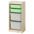 TROFAST Storage combination with boxes, light white stained pine/light green grey, 44x30x91 cm